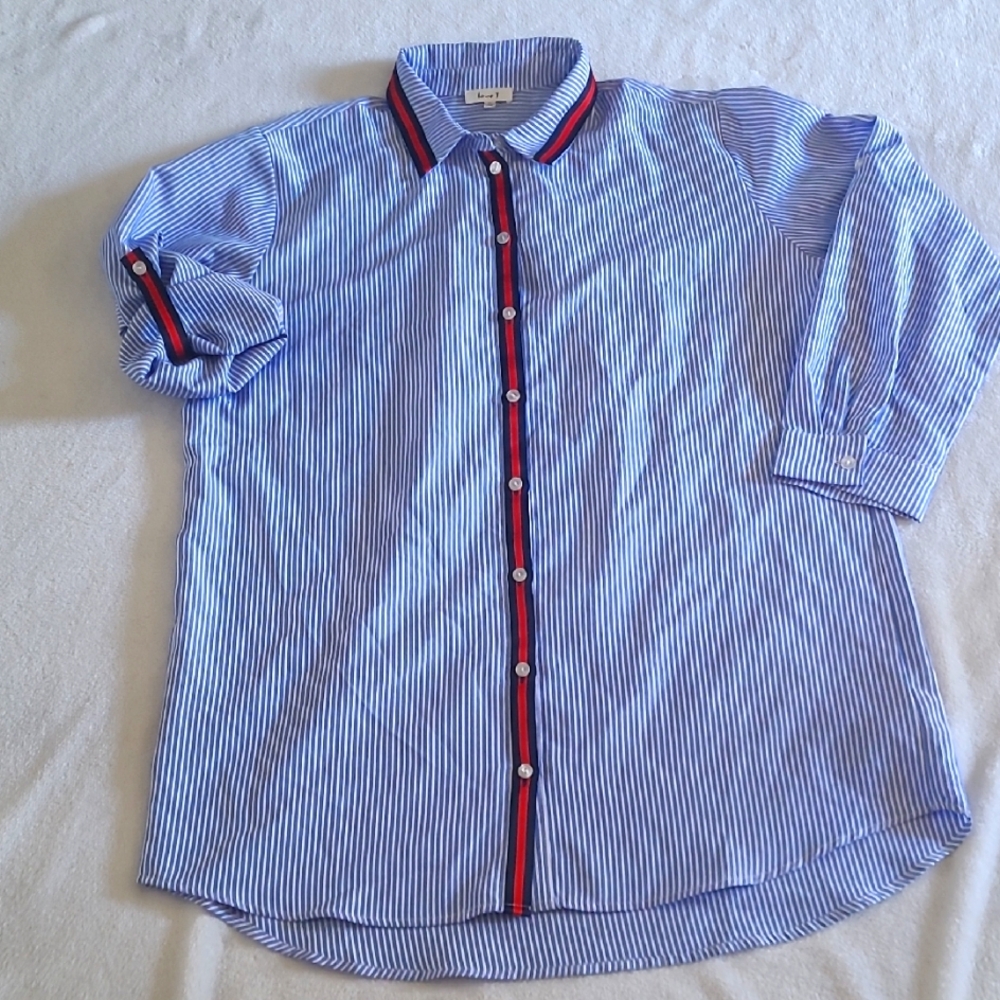 Love J Blue Striped Tunic  Shirt Size XL